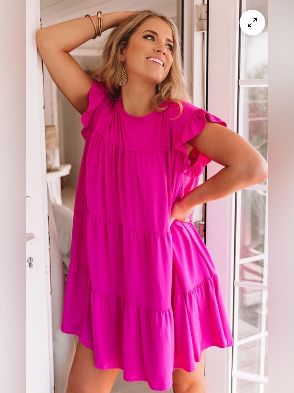 BIBI Bright Pink Ruffled Tiered Dress NWT